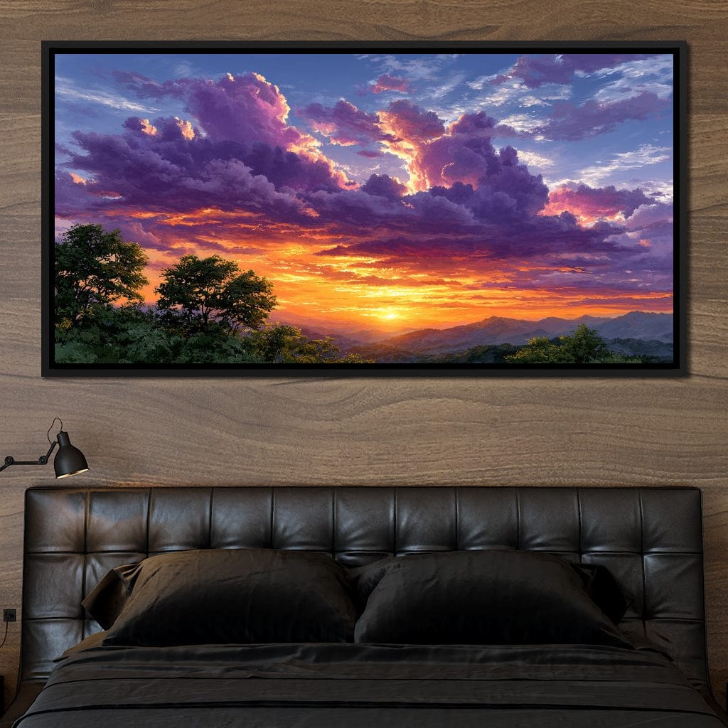 Golden Mountain Sunset Clouds Sky Canvas Wall Art