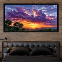 Golden Mountain Sunset Clouds Sky Canvas Wall Art