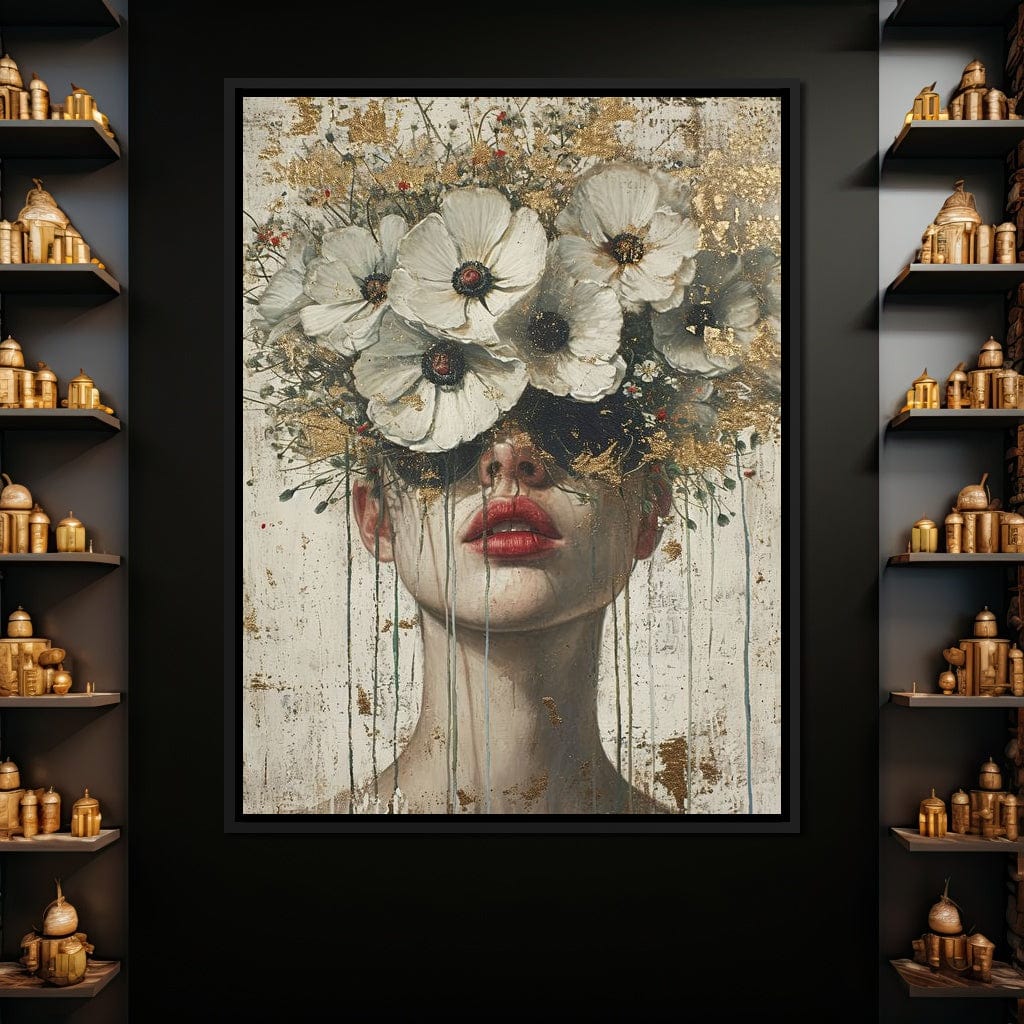 Golden Petal Masquerade Canvas Wall Art