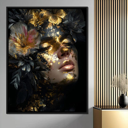 Golden Reverie Floral Visage Canvas Wall Art