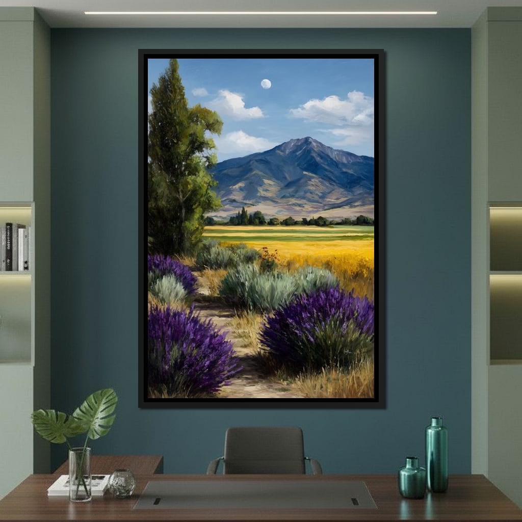 Moonlit Lavender Mountain Path Canvas Wall Art
