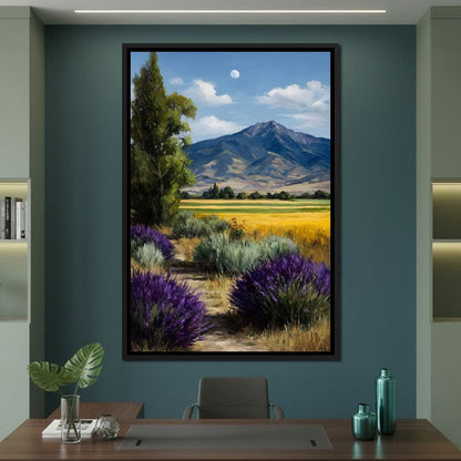 Moonlit Lavender Mountain Path Canvas Wall Art
