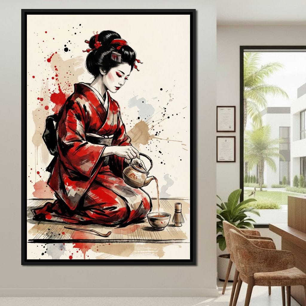 Japanese Woman Tea Ceremony Canvas Wall Art