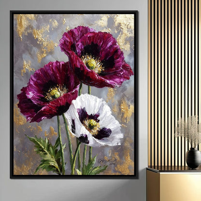 Gold Leaf Poppy Garden Glow Canvas Wall Art
