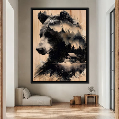 Bear Forest Cabin Reflections Canvas Wall Art