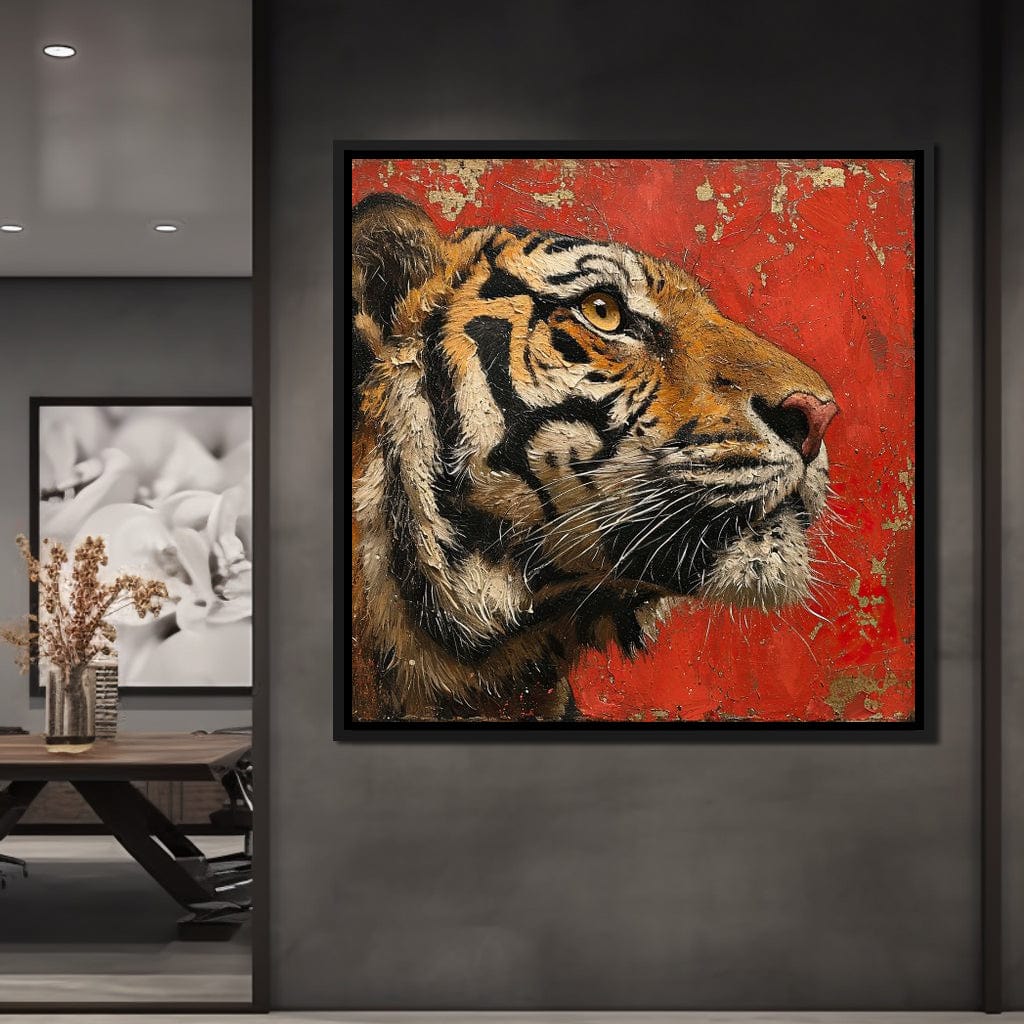 Tiger Gaze in Vermilion Majesty Canvas Wall Art