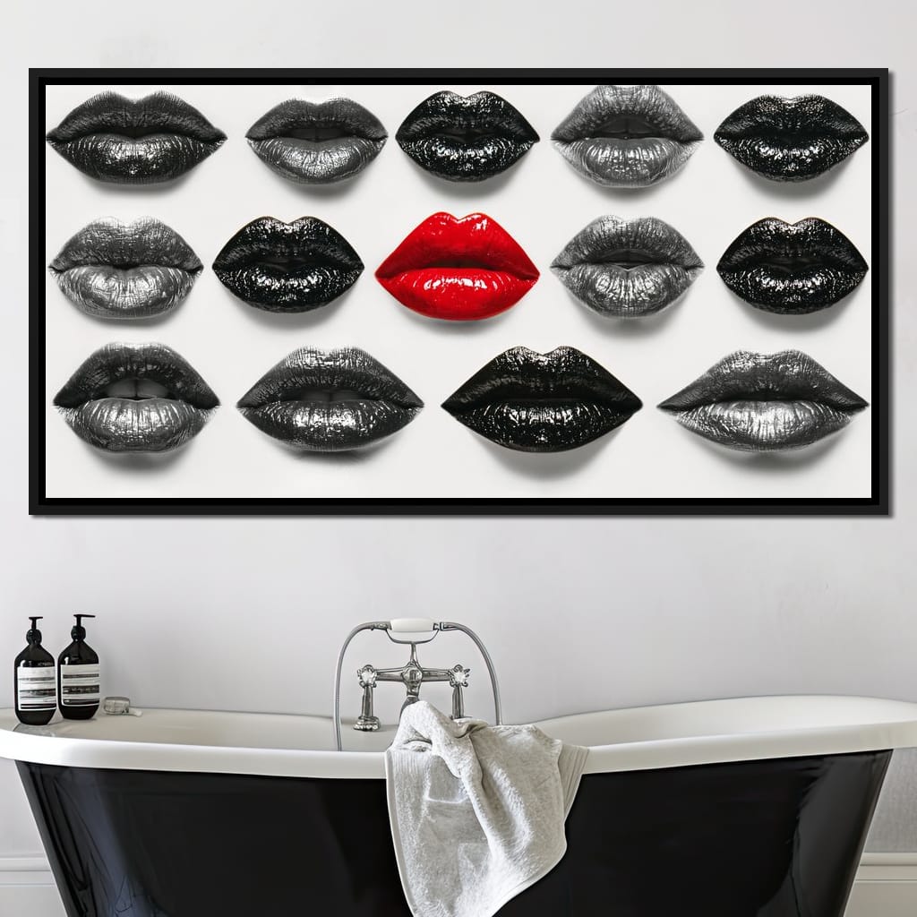 Breaking The Monotone Rhythm Red Lips Canvas Wall Art