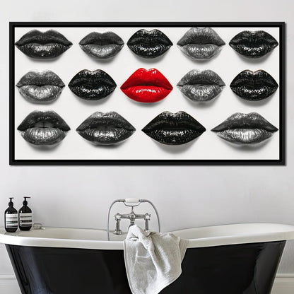 Breaking The Monotone Rhythm Red Lips Canvas Wall Art