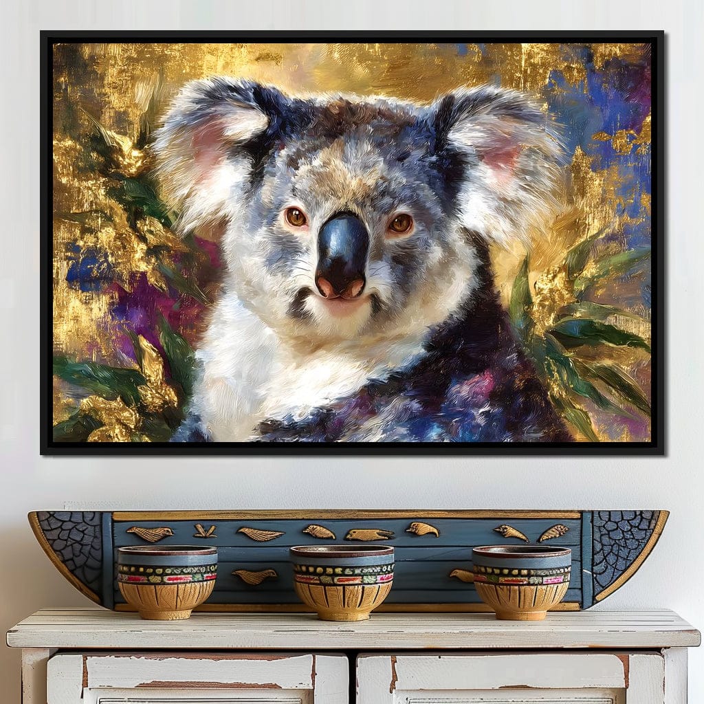 Golden Koala Portrait Glow Canvas Wall Art