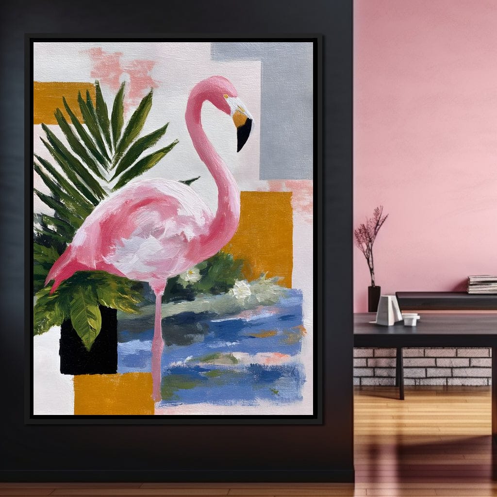 Pink Flamingo Tropical Blocks Canvas Wall Art