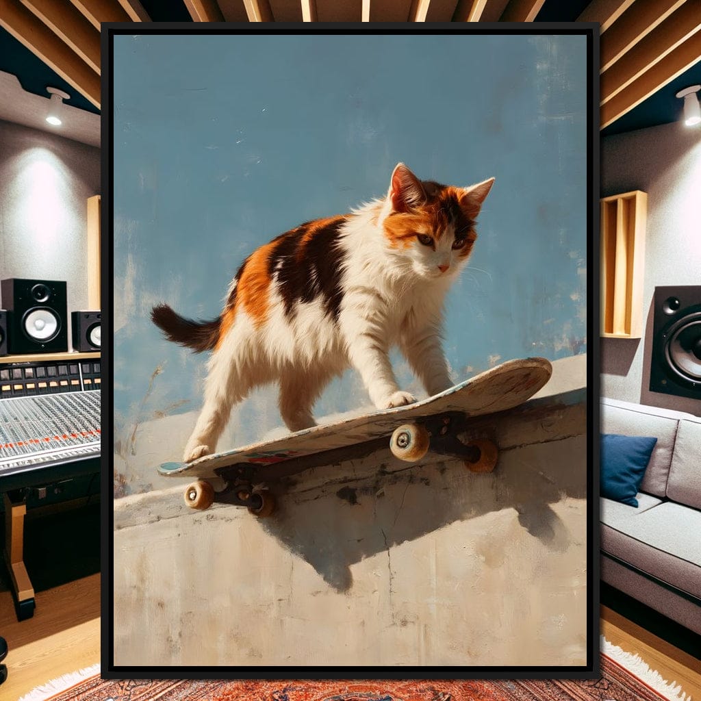 Calico Cat Skateboard Ride Canvas Wall Art
