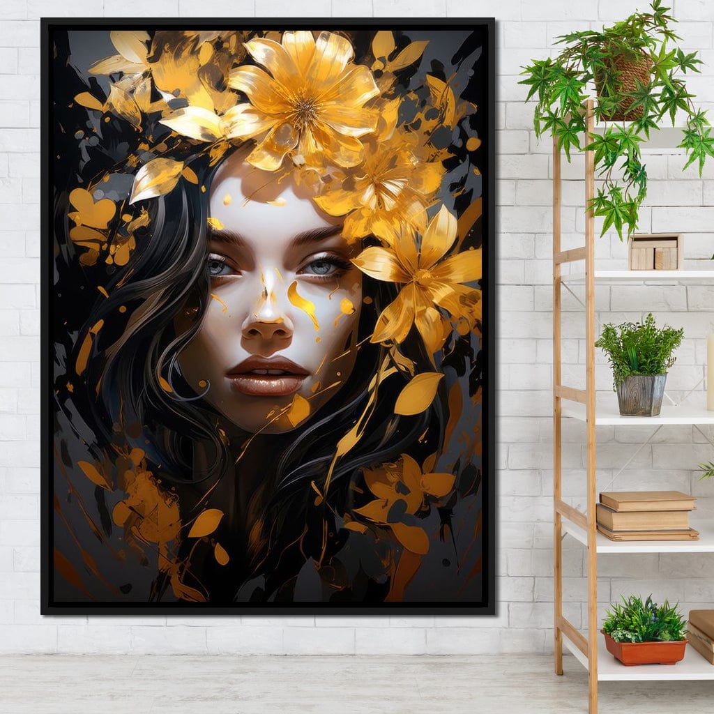 Golden Petal Crown Canvas Wall Art