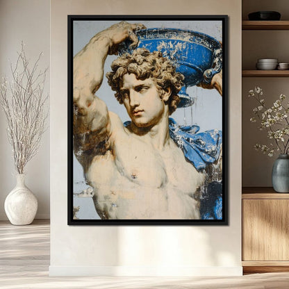Marble Statue With Blue Urn Canvas Wall Art