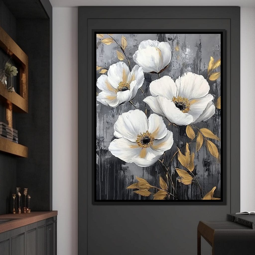 Golden Petal Harmony Blooms Canvas Wall Art