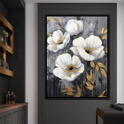 Golden Petal Harmony Blooms Canvas Wall Art