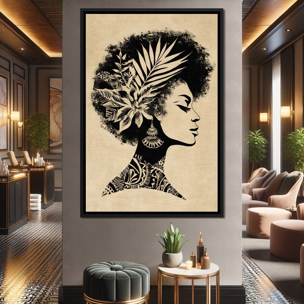 Botanical Afro Queen Silhouette Canvas Wall Art