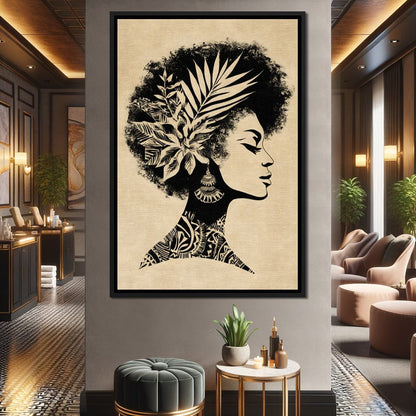 Botanical Afro Queen Silhouette Canvas Wall Art