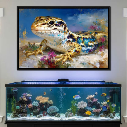 Golden Lizard Meadow Glow Canvas Wall Art