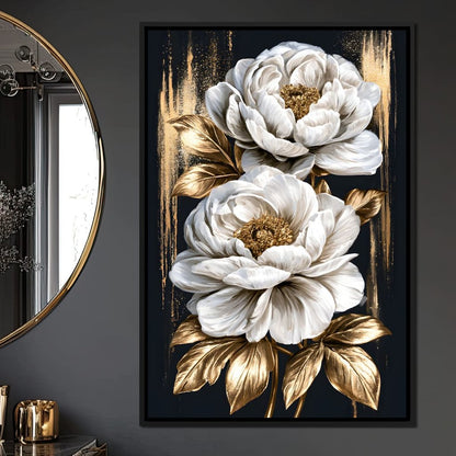 Gilded Petals Resting Upon Midnight Canvas Wall Art