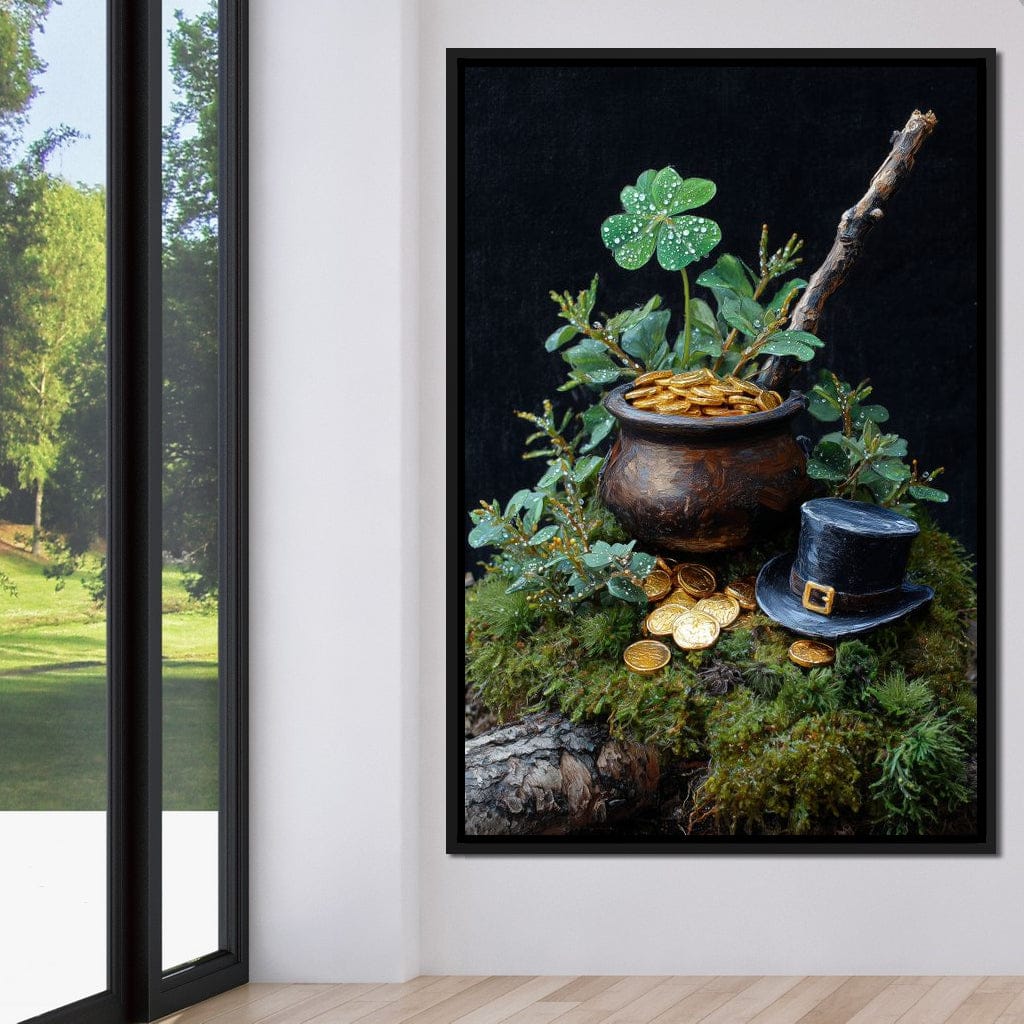 Lucky Clover Gold Pot Canvas Wall Art