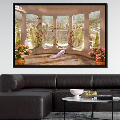 Classical Garden & Waterfall Canvas Wall Art