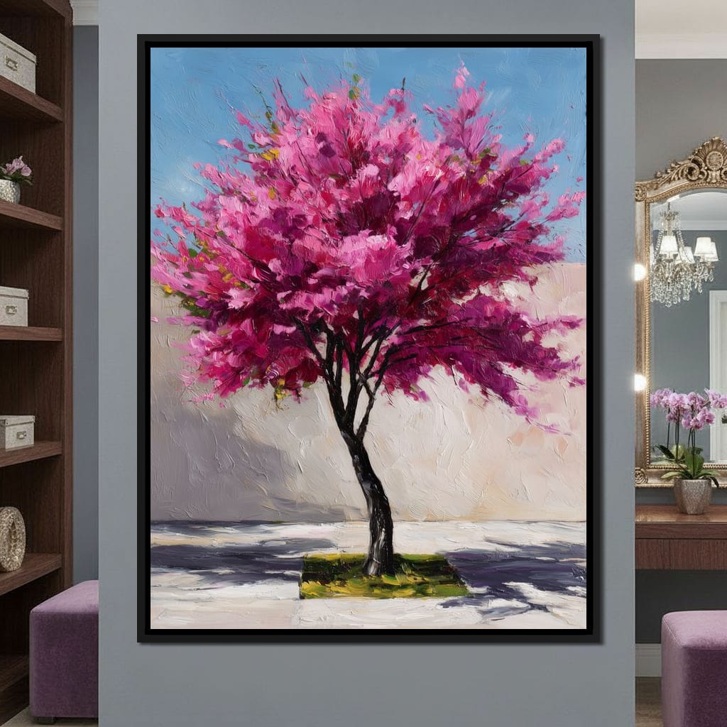 Fuchsia Blossom Tree Courtyard Canvas Wall Art