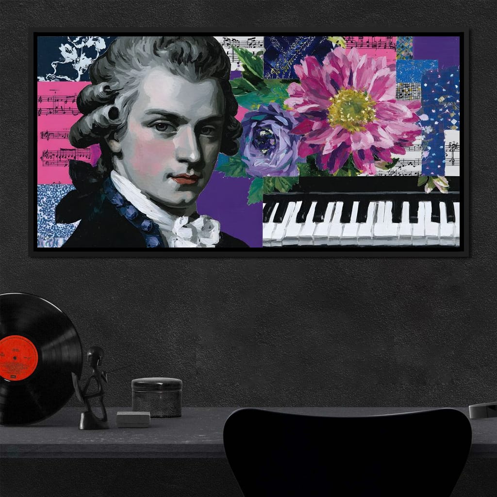 Classical Piano Pink Flowers Canvas Wall Art