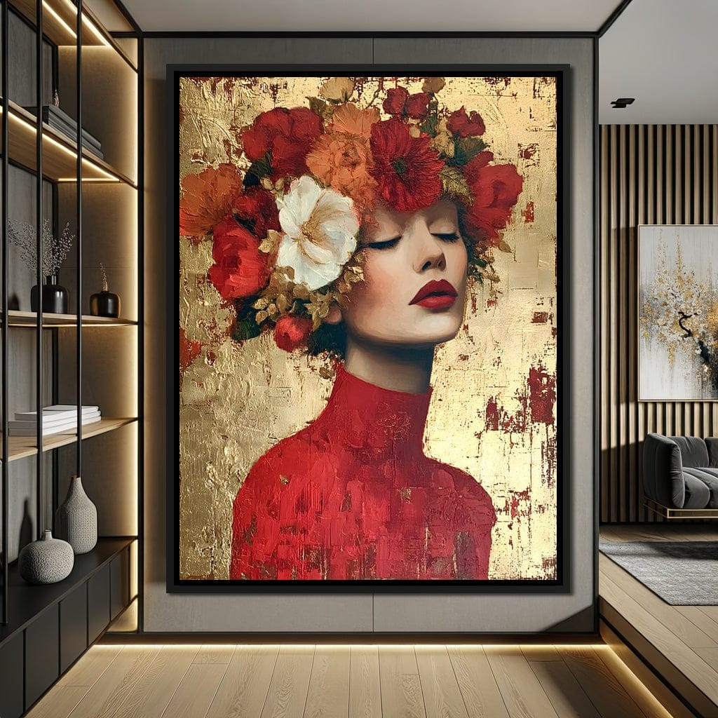 Golden Petal Crowned Reverie Canvas Wall Art