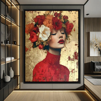 Golden Petal Crowned Reverie Canvas Wall Art