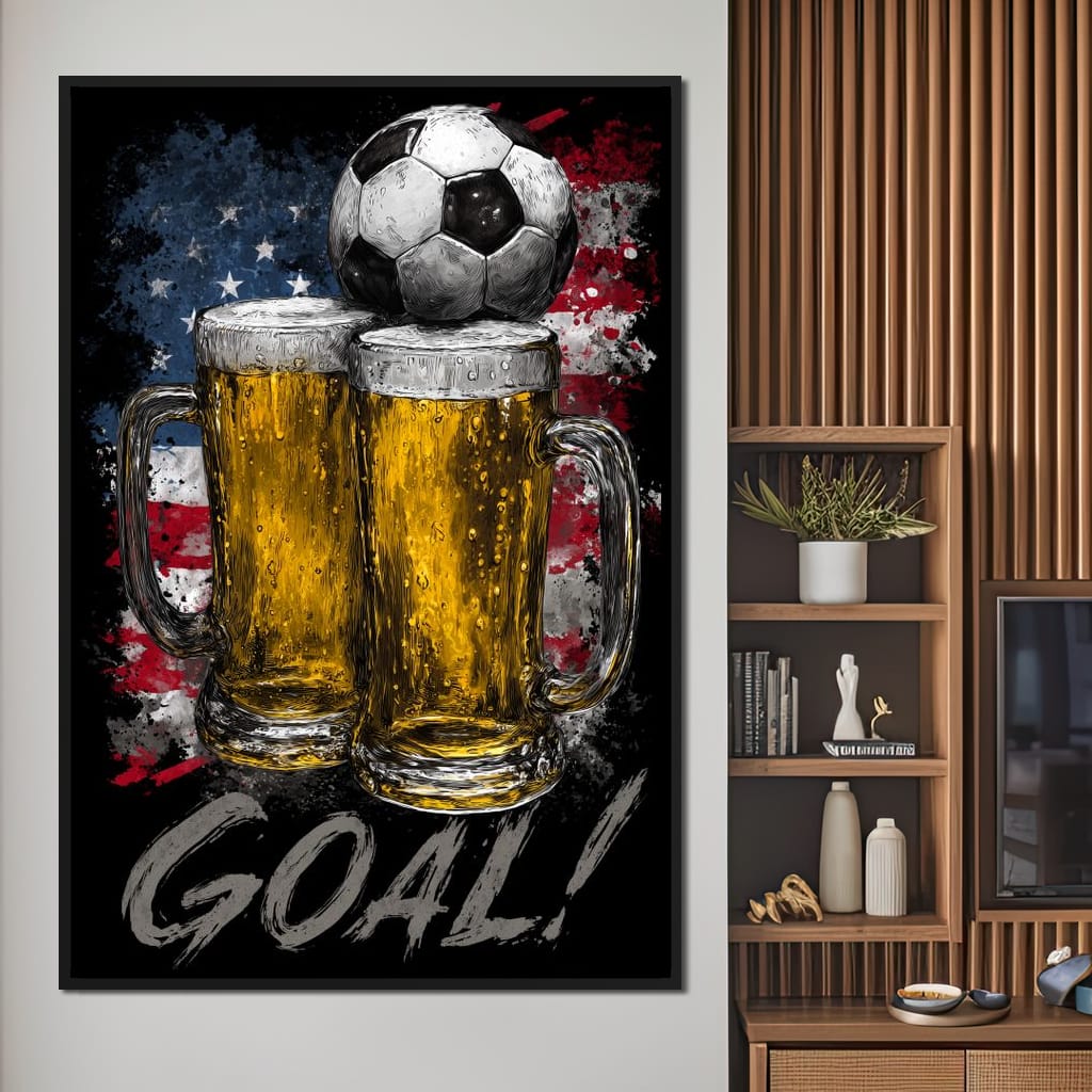 USA Soccer Beer Mugs Goal Canvas Wall Art