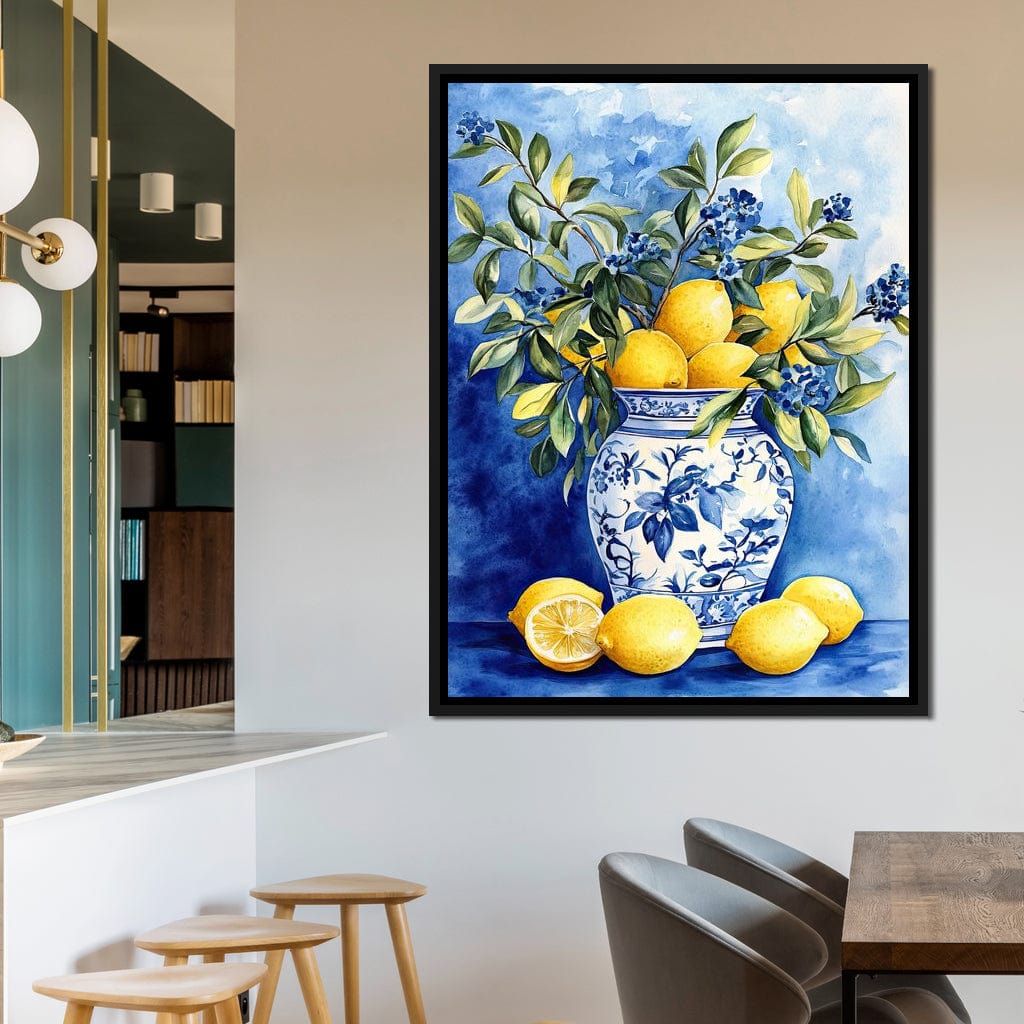 Lemon Bouquet in Porcelain Vase Canvas Wall Art