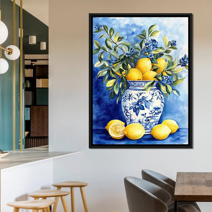 Lemon Bouquet in Porcelain Vase Canvas Wall Art