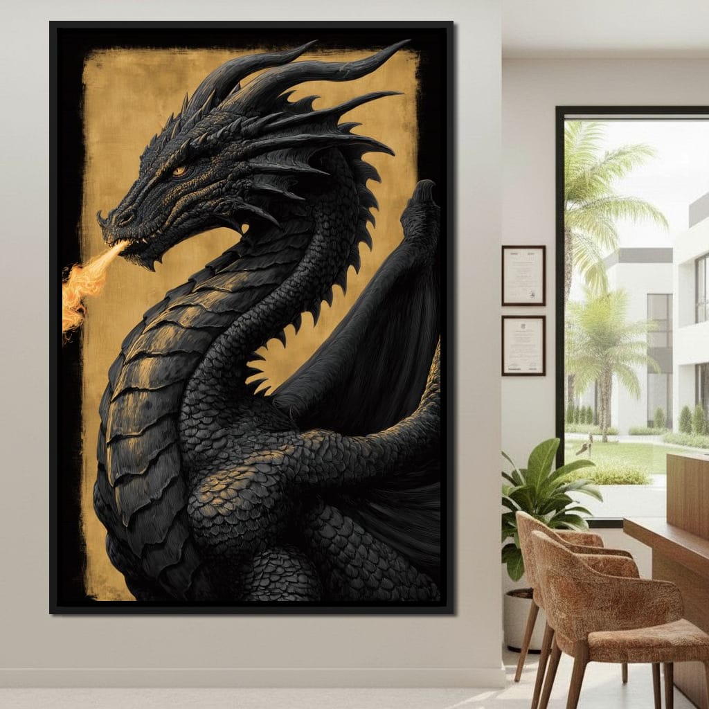 Golden Firebreath Dragon King Canvas Wall Art