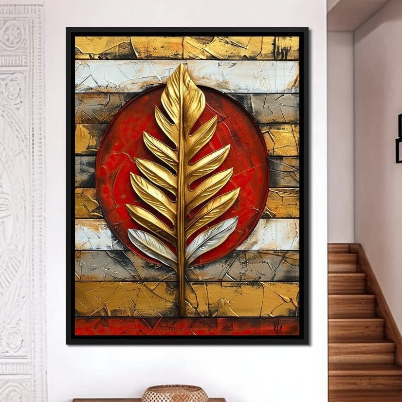 Golden Leaf on Ruby Sphere Canvas Wall Art