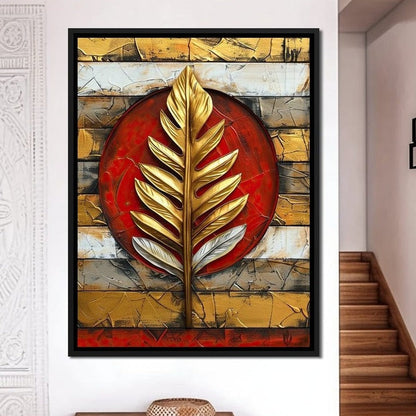 Golden Leaf on Ruby Sphere Canvas Wall Art