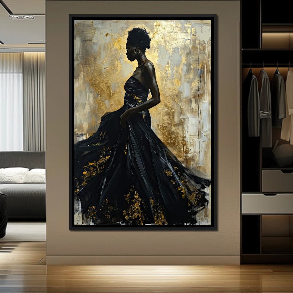 Ebony Elegance in Gold Canvas Wall Art