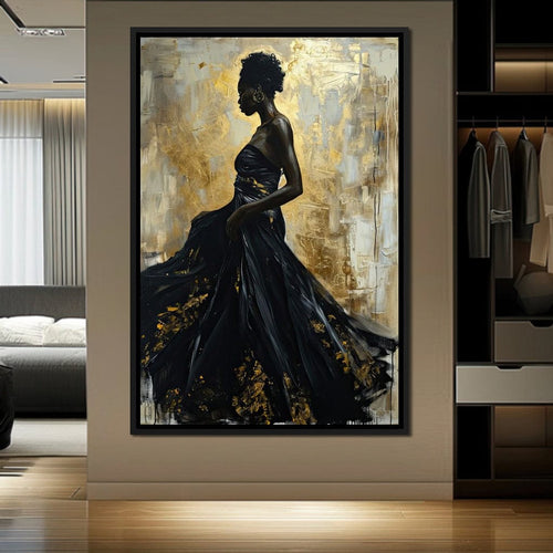 Ebony Elegance in Gold Canvas Wall Art