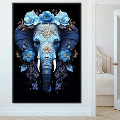 Elephant Bloom in Mystic Blue Canvas Wall Art