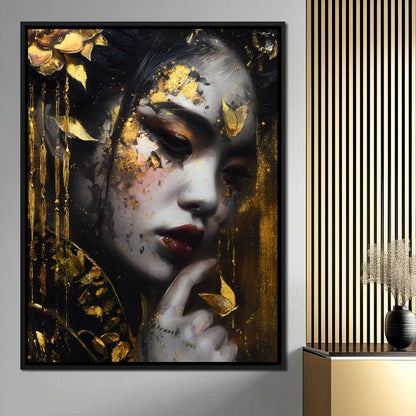 Golden Petal Muse Portrait Canvas Wall Art