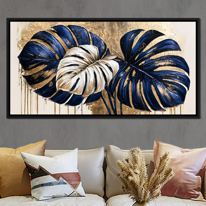 Gilded Monstera Leaves Dancing With Light Canvas Wall Art