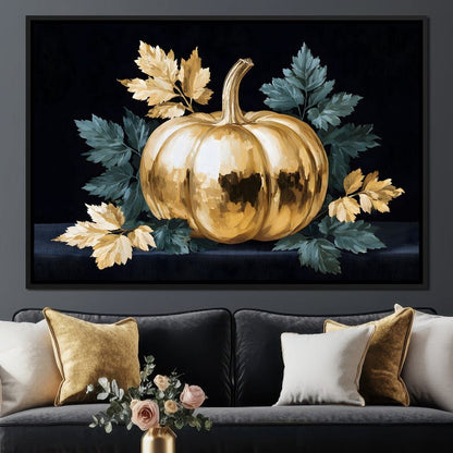 Golden Pumpkin Autumn Elegance Canvas Wall Art