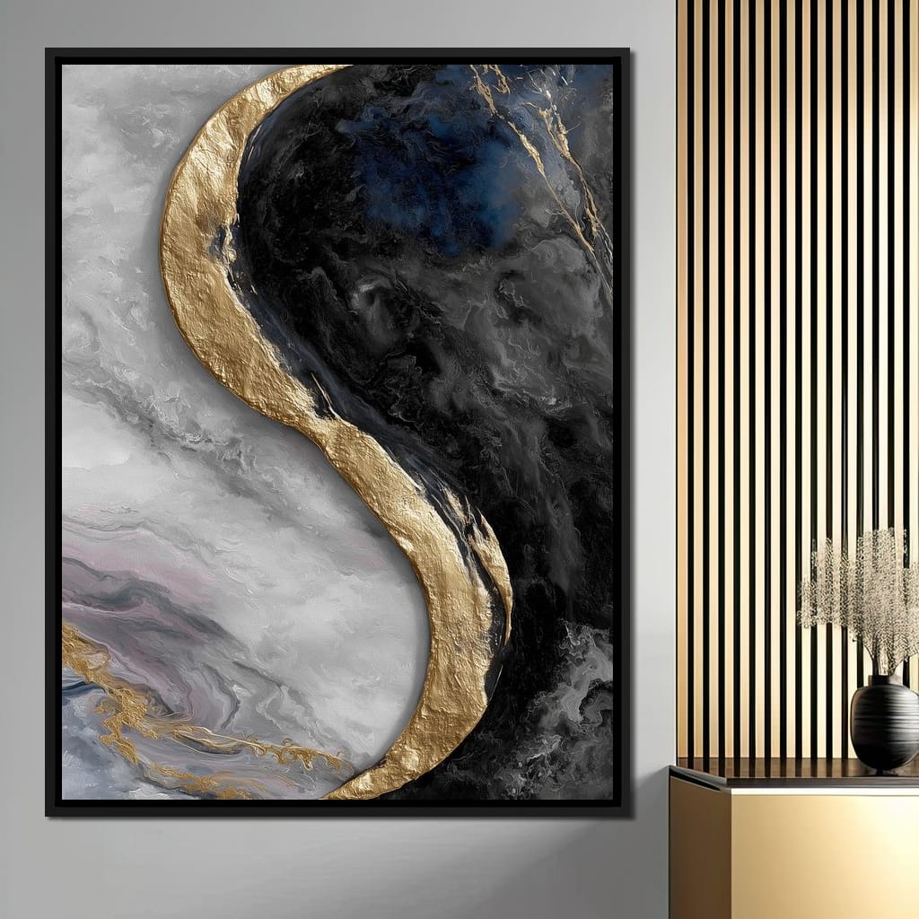 Gilded Moonstone Abstract Flow Canvas Wall Art