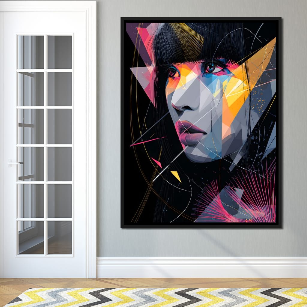 Neon Prism Portrait of Muse Canvas Wall Art