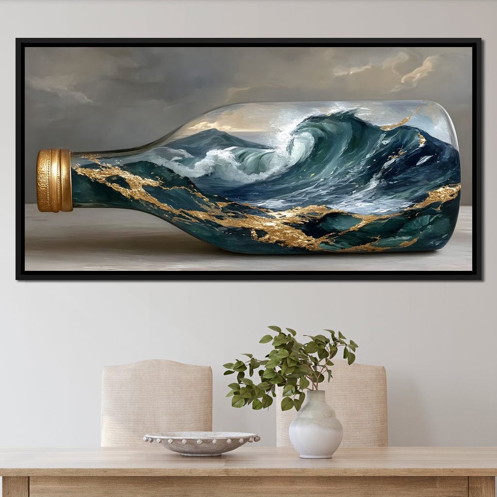 Gilded Ocean Storm Bottle Canvas Wall Art