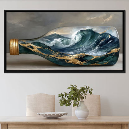 Gilded Ocean Storm Bottle Canvas Wall Art