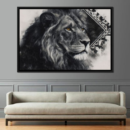 Monochrome Lion Golden Eyes Canvas Wall Art