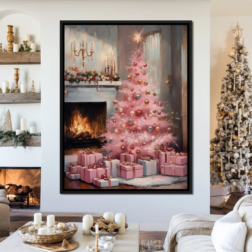 Pink Christmas Hearth Glow Canvas Wall Art