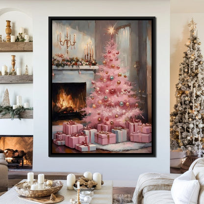 Pink Christmas Hearth Glow Canvas Wall Art