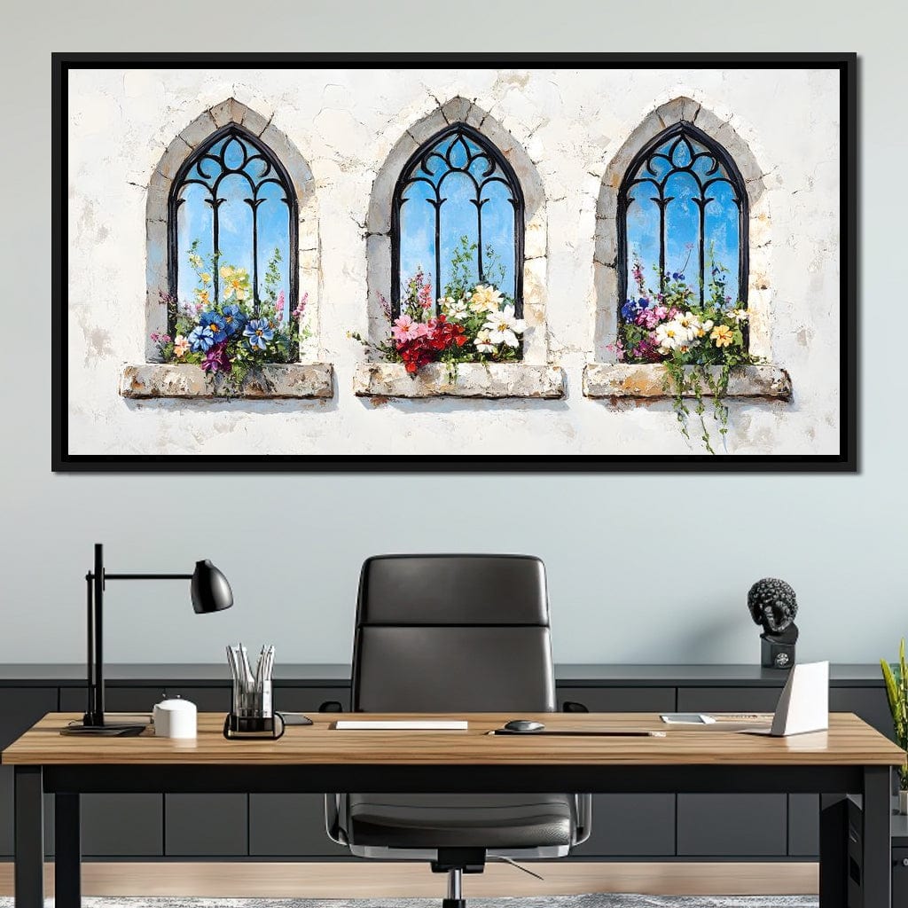 Floral Elegance Through Arches Canvas Wall Art