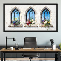 Floral Elegance Through Arches Canvas Wall Art